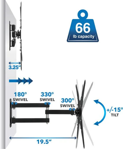 Miniatura 5 de Mount-It! Soporte de pared para TV de movimiento completo con brazo articulado Soporte de movimiento de inclinación, giro y rotación Soporte