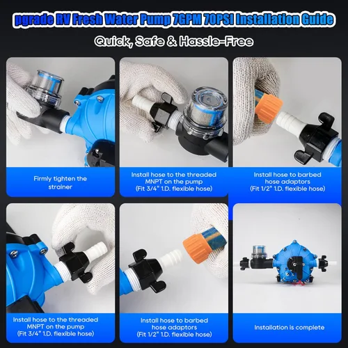 Miniatura 8 de [Versión mejorada] Bomba de agua dulce de 12V CC para RV, 7GPM 70PSI, bomba de diafragma autocebante de cinco cámaras con interruptor de presión