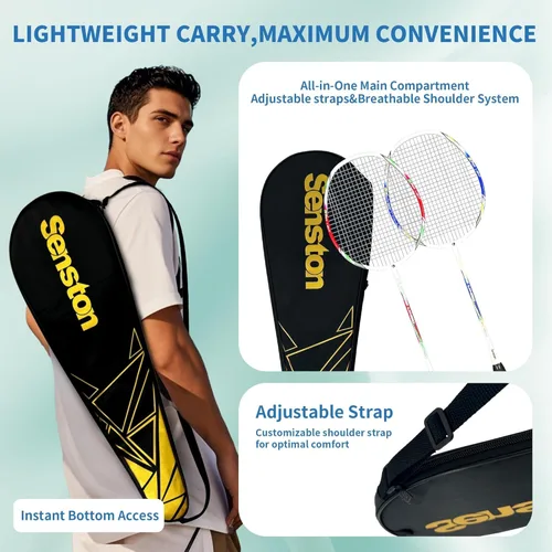 Miniatura 4 de Senston Carbon Fiber Composite Badminton Rackets Set of 2 – Lightweight Racquets for Beginners, Casual Outdoor Play & Family Fun, with Shuttlecocks