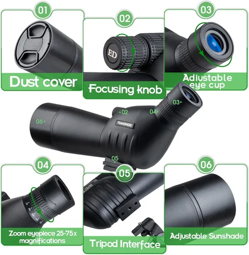Miniatura 5 de 25-75 X 60 alcance de detección con trípode adaptador de teléfono telescopio monocular telescopio de detección para tiro al blanco caza observación
