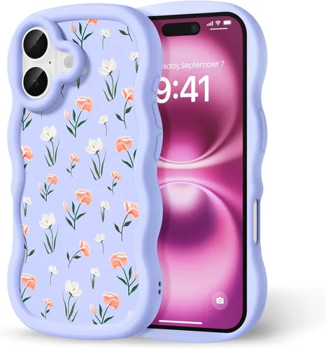 Miniatura 315 de Compatible con iPhone SE/8/7 Funda para Mujeres y Niñas, Marco Ondulado Rizado con Patrón Lindo, Estética Delgada Suave Silicona TPU Parachoques