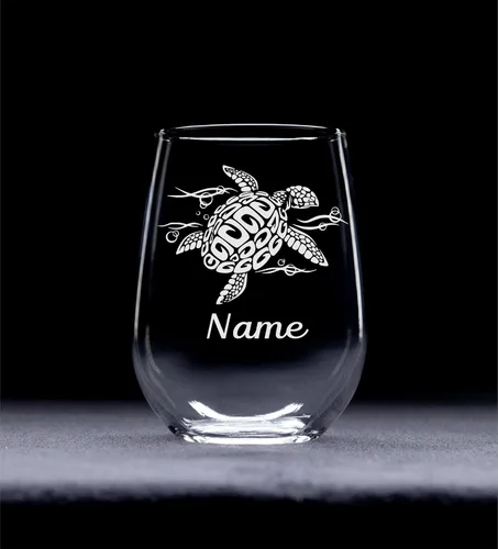 Miniatura 2 de C M Tortuga marina con nombre - Vaso de vino sin tallo personalizado de 17 oz. Regalo temático de tortuga marina personalizada para mujeres y hombres