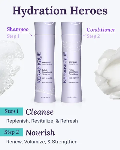 Miniatura 4 de Set de champú y acondicionador de hidratación profunda Keranique para el crecimiento y contra el afinamiento del cabello Tratamiento capilar