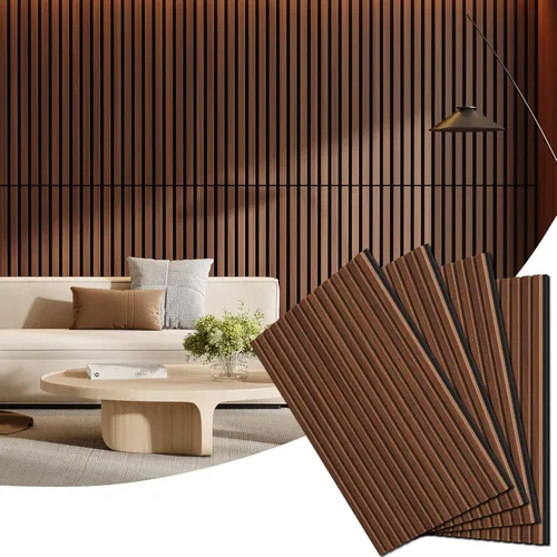 Miniatura 19 de Paquete de 4 paneles de madera para pared, 94.4 x 12.8 pulgadas, paneles de pared de listones de madera acústica para decoración de interiores