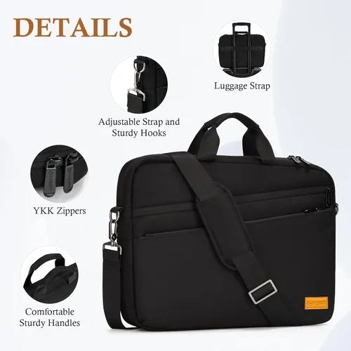 Miniatura 6 de bagasin Bolsa de hombro para computadora portátil de 15, 15.6 y 16 pulgadas, maletín de tela repelente al agua, ligero toploader, casual de negocios
