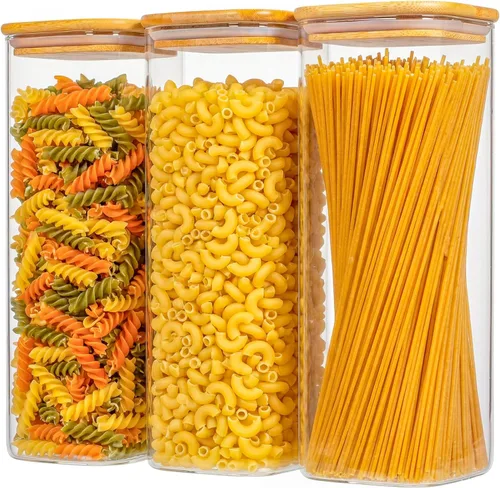 Miniatura 16 de 37oz 4PCS Frascos de almacenamiento de vidrio con tapas, tarros de vidrio con tapas para despensa, recipiente cuadrado para galletas, nueces