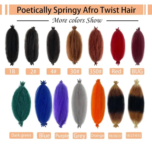 Miniatura 5 de Cabello Afro Twist Elástico de 16 pulgadas, Cabello Kinky para Trenzar, Cabello Marley Twist para Crochet 2# Pre Esponjado, Cabello Spring Twists