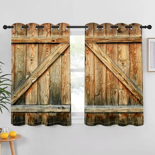 Cortinas para puerta cerrada, estilo rústico, vintage, para puerta de madera, tablones de madera, cortinas para ventana, granja, campo, sala de