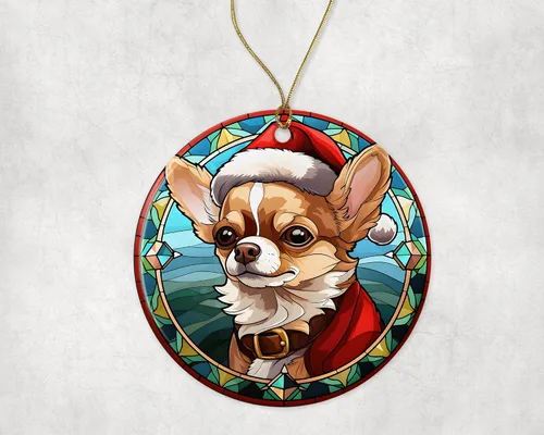 Miniatura 3 de Chihuahua - Adorno de cerámica de vitrales de Navidad, adorno colgante para árbol de Navidad, adorno de vitral de perro, adorno religioso