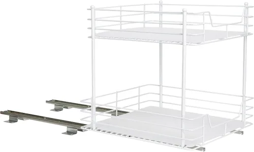 Miniatura 10 de Household Essentials Organizador de despensa de dos niveles de acero blanco con detalles de plástico forrado limpio