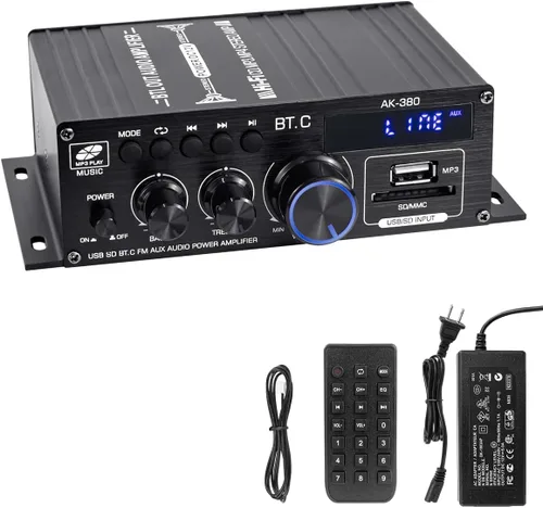 Hosyond Amplificador de audio Bluetooth 5.0 400 W+400 W 2.0 CH AMP HiFi estéreo agudos graves receptor de audio para altavoces pasivos sistema de
