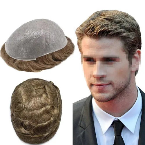 Miniatura 64 de FNY HAIR - Tupé para hombres, sistema de cabello humano, piel ultrafina, PU con bucle en V, prótesis de cabello natural para hombres, #1B05 1B# OFF