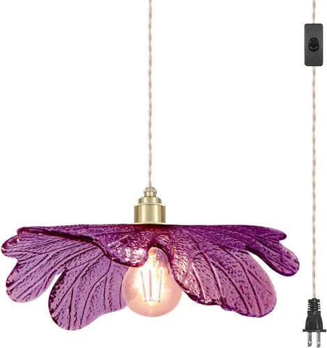 Miniatura 15 de Luz Colgante Enchufable de Cristal Verde Iluminación Colgante de 14.75 pies Luz Colgante con Cable de Enchufe 1-Luz Lámpara Colgante de Latón