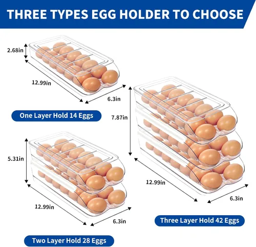 Miniatura 7 de MesRosa Soporte para huevos para nevera, organizador automático de huevos enrollable para refrigerador, contenedor y bandeja de huevos de plástico