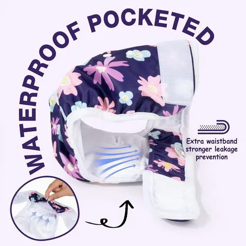 Miniatura 4 de Pet Soft Pañales lavables para hembra (paquete de 3) – Pañales para perras, cómodos pañales reutilizables para perritos en período de calor (Flor, L)