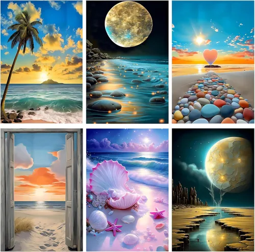 Miniatura 15 de DOTZSO Paquete de 6 pinturas de diamantes 5D para adultos, kit DIY de arte completo de diamantes con arte de cristal y manualidades para AB Moon Lake