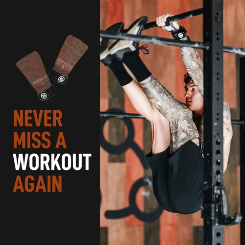Miniatura 7 de RooGrips Empuñaduras de cuero prémium sin dedos para barras de gimnasia, entrenamiento cruzado, gimnasio y entrenamientos en casa, barras de Grano
