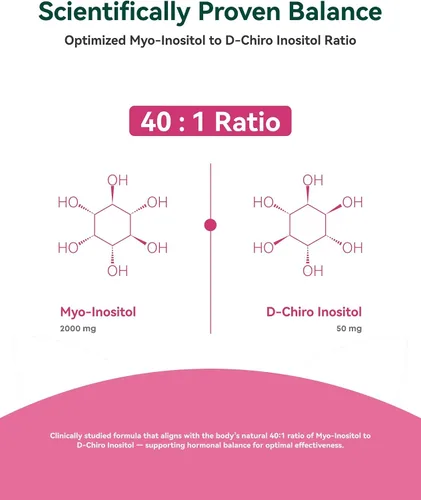 Miniatura 4 de Suplemento de inositol para mujeres, mio-inositol y D-Chiro inositol 40:1, bienestar reproductivo con berberina, MTHF folato y vitamina D3, apoya