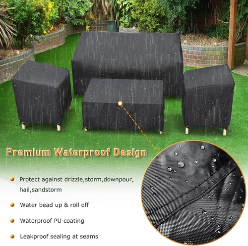 Miniatura 5 de STARTWO Funda impermeable para muebles de patio al aire libre, juego de 4 piezas para sillas, sofá biplaza y mesa de centro, resistente 420D, negro