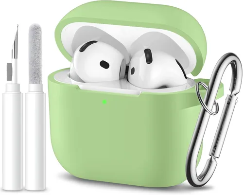 Miniatura 25 de Funda protectora completa de silicona suave para AirPods 4 con llavero y kit de limpieza, compatible con Apple Airpods 4 para mujeres y hombres