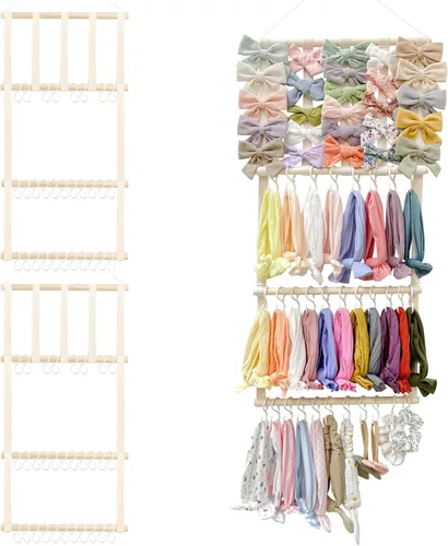 Miniatura 8 de POVETIRE Organizador de lazos para el pelo con soporte para diadema para niñas, organizador de almacenamiento para diademas y accesorios para bebé