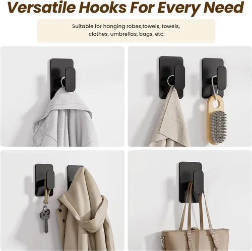 Miniatura 7 de Ganchos Autoadhesivos de Servicio Pesado – 26 libras máximo, ganchos de pared adhesivos de acero inoxidable para colgar toallas, abrigos, batas