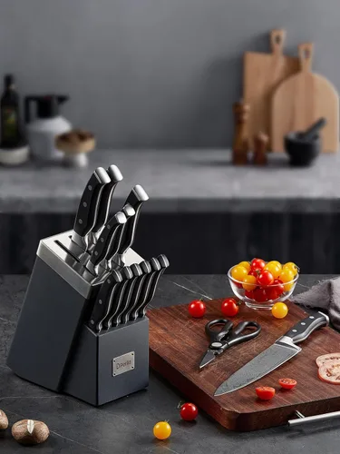 Miniatura 7 de D.Perlla - Juego de cuchillos de cocina con tecnología avanzada de autoafilado, juego de cuchillos de textura ondulada de 14 piezas con bloque