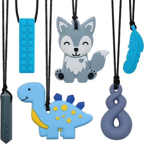 Collares Masticables para Niños Sensoriales, Juguetes Sensoriales para Niños con Autismo, TDAH, TEP, Paquete de 6 Collares Masticables para Alivio