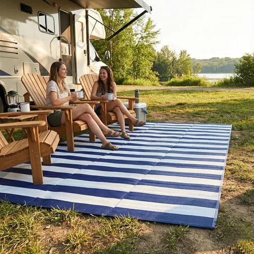 Miniatura 9 de FH Home - Alfombra para exteriores de camping, impermeable, resistente a la decoloración, reversible, plástico reciclado de alta calidad, a rayas