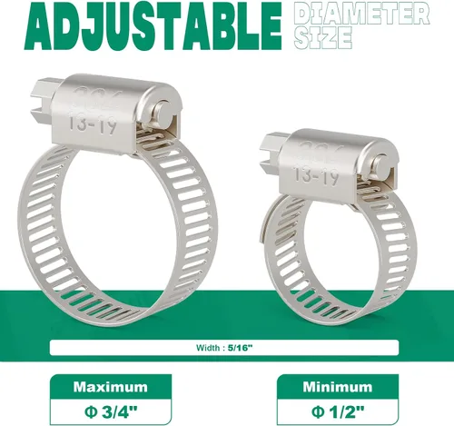 Miniatura 2 de OURU - Juego de 24 abrazaderas de manguera de acero inoxidable ajustables de 1/2"– 3/4" (13-19mm) con engranaje sinfín, abrazaderas de manguera
