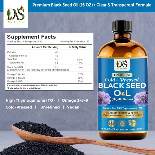 Miniatura 7 de Aceite de semilla negra prémium prensado en frío, sin refinar, Nigella Sativa sin refinar, alta timoquinona y Omega 3 6 9, mejor para inmune