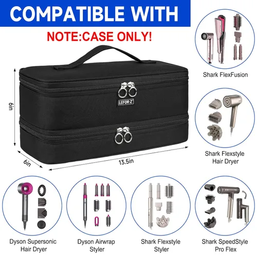 Miniatura 2 de Funda de viaje compatible con Shark Flexstyle/FlexFusion/secador de pelo, bolsa de almacenamiento de herramientas calientes para cabello de doble