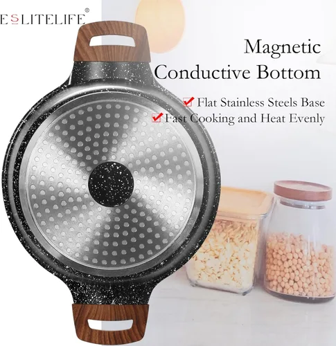 Miniatura 7 de ESLITE LIFE - Olla antiadherente con tapa, 3 cuartos de galón, olla de granito pequeña para sopa y pasta, compatible con inducción, libre de PTFE