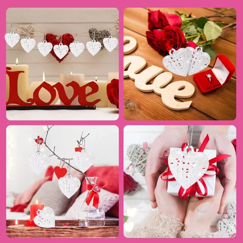 Miniatura 6 de BBTO Juego de 21 adornos de cristal en forma de corazón para el día de San Valentín, adorno colgante hilado en forma de corazón de cristal, regalo