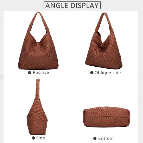 Miniatura 6 de Bolso de mano tejido a mano de cuero vegano para mujer, bolso de hombro con asa superior, bolsa de axilas con monedero
