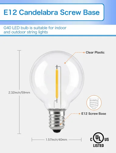 Miniatura 2 de SUNSGNE Paquete de 25 bombillas LED G40 de repuesto, bombillas de cadena de globo de 0.6 W, bombillas de repuesto impermeables para luces de cadena