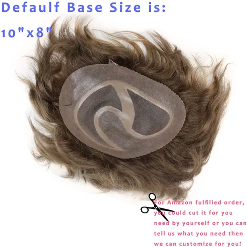 Miniatura 6 de Voloria Toupee - Pieza de cabello para hombre, sistema de reemplazo de cabello humano virgen 100% europeo, 10 x 8 pulgadas, color marrón claro #18