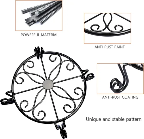 Miniatura 4 de Soporte para plantas negro para maceta, soporte resistente para macetas para interiores y exteriores, metal a prueba de óxido, contenedor de jardín