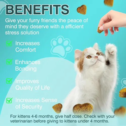 Miniatura 7 de Golosinas calmantes para gatos, 140 masticables suaves para aliviar la ansiedad, el estrés y prevenir las mordeduras, perfectas para viajes