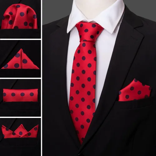 Miniatura 103 de Barry.Wang Corbatas de seda para hombre, diseño de lunares, gemelos cuadrados de bolsillo, gemelos para negocios, boda