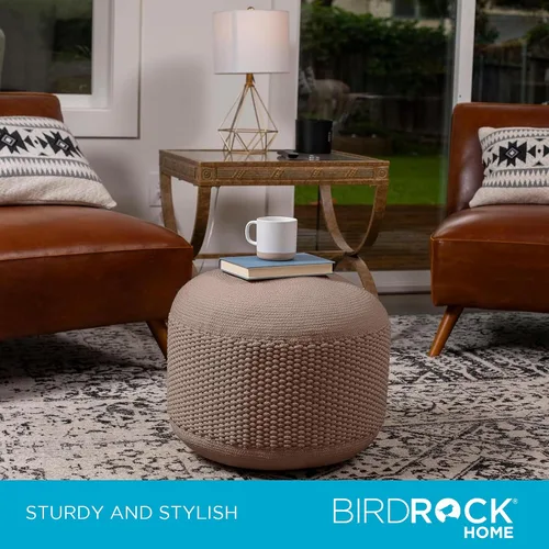 Miniatura 5 de BIRDROCK HOME Puf Otomano para Exteriores Taburete Reposapiés Impermeable Tejido a Mano con Relleno de Bolsa de Perlas Reposapiés Bohemio