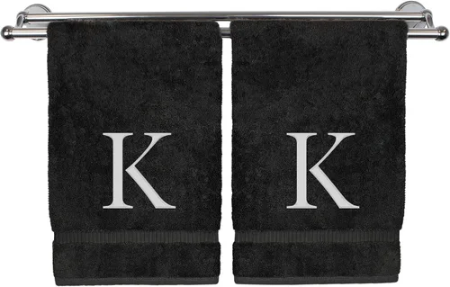 Miniatura 147 de Toalla de mano monogramada, regalo personalizado, juego de 2 - Toalla bordada con letra de bloque dorada - Extra absorbente 100% algodón turco