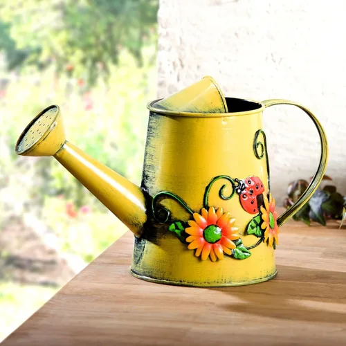 Miniatura 8 de Regadera decorativa de metal con girasol y abeja (vol: 4 tazas) Regadera azul pequeña Decoración de jardín Regalo de inauguración de la casa