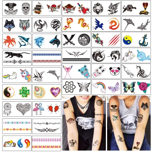 Yazhiji 36 hojas de tatuajes temporales para niños, niñas, adultos, grandes recuerdos de fiesta y decoraciones Negro