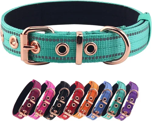 Miniatura 14 de Collar acolchado de neopreno para perros, collar de nailon para perros pequeños a grandes, resistente con hebilla de metal, reflectante