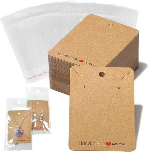 MAIBAOTA Tarjetas de Aretes, 100 Piezas Tarjetas de Soporte de Exhibición de Aretes para Vender con Bolsas de Embalaje, Tarjetas de Joyería para 02
