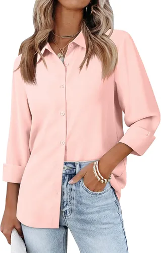 Miniatura 6 de siliteelon Camisas de manga larga con botones de gasa para mujer: blusas de trabajo con cuello para negocios, oficina, vestidos casuales