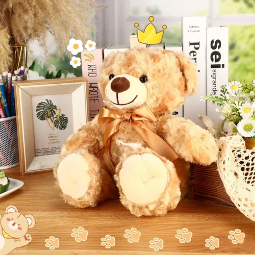 Miniatura 7 de Silipull Recuerdo oso de peluche de terciopelo rosa de 12 pulgadas con grabador de voz marrón, animal de peluche con marco de fotos, regalo