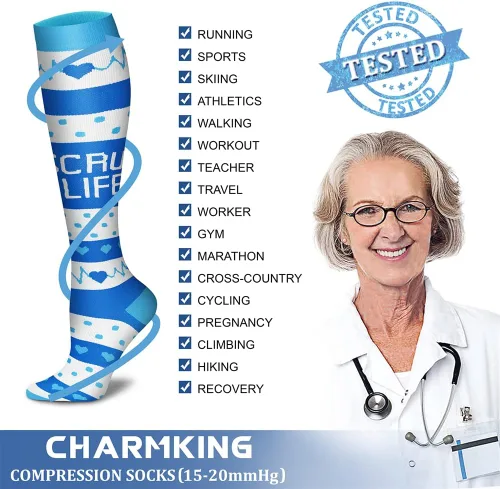 Miniatura 90 de CHARMKING - Calcetines de compresión para mujeres y hombres (3 pares), 15-20 mm Hg, el mejor apoyo para atletismo, running o ciclismo, mejora
