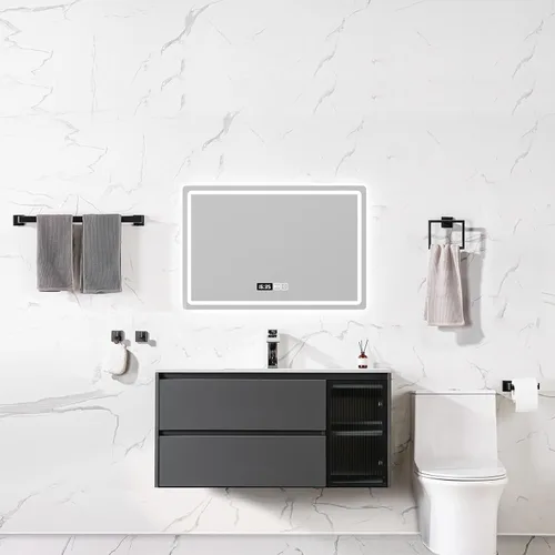 Miniatura 6 de Juego de accesorios de baño de 5 piezas, color negro mate, toallero montado en la pared, soporte para papel higiénico, ganchos de acero inoxidable